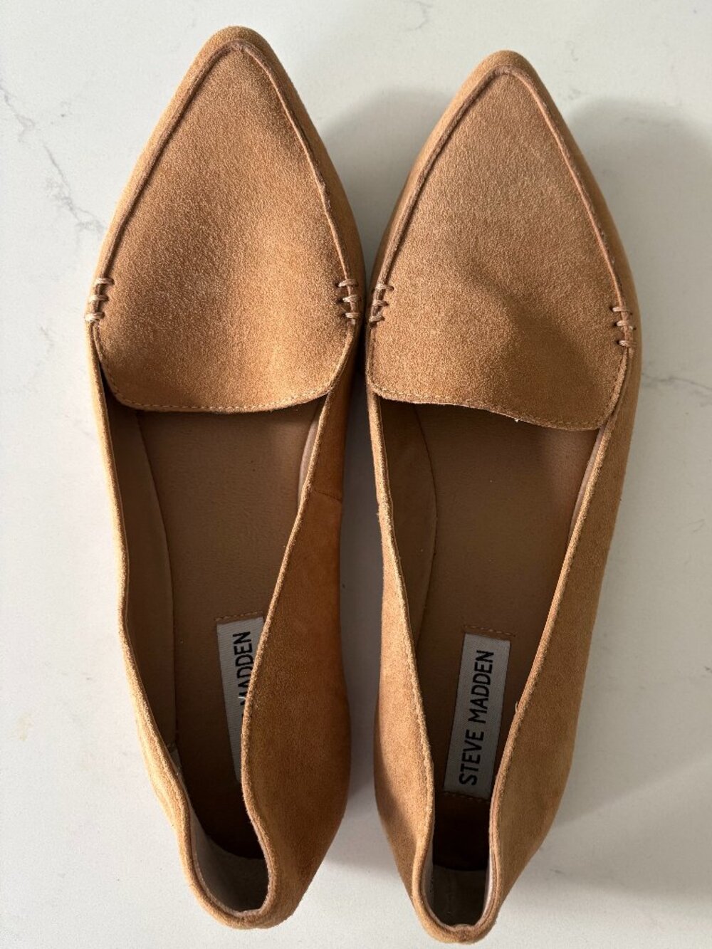 Steve Madden Feather Pointed Toe Loafer Flats Camel Suede Size 9